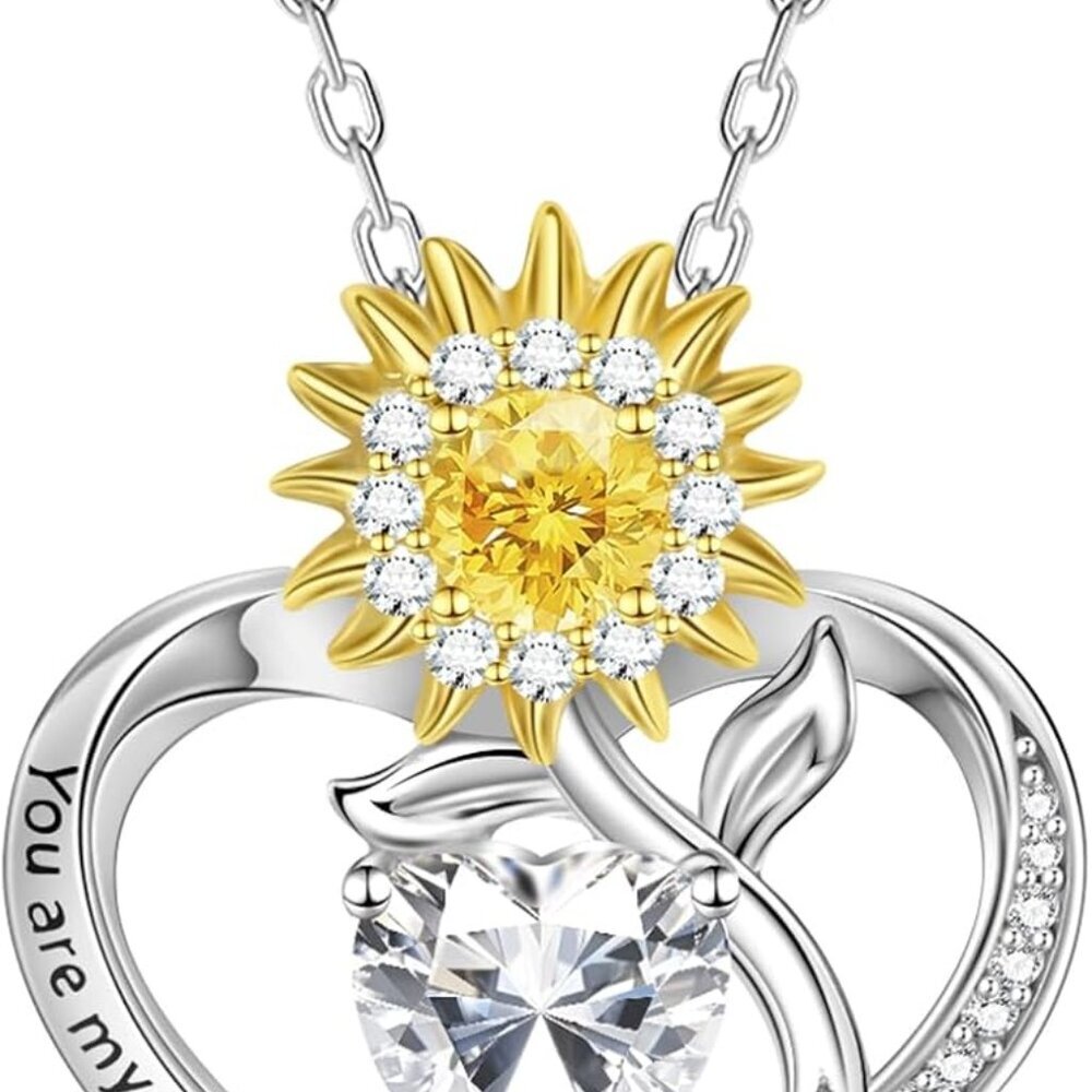 Sunflower Necklace for Women 925 Sterling Silver Palted White/Yellow Gold, Gifts